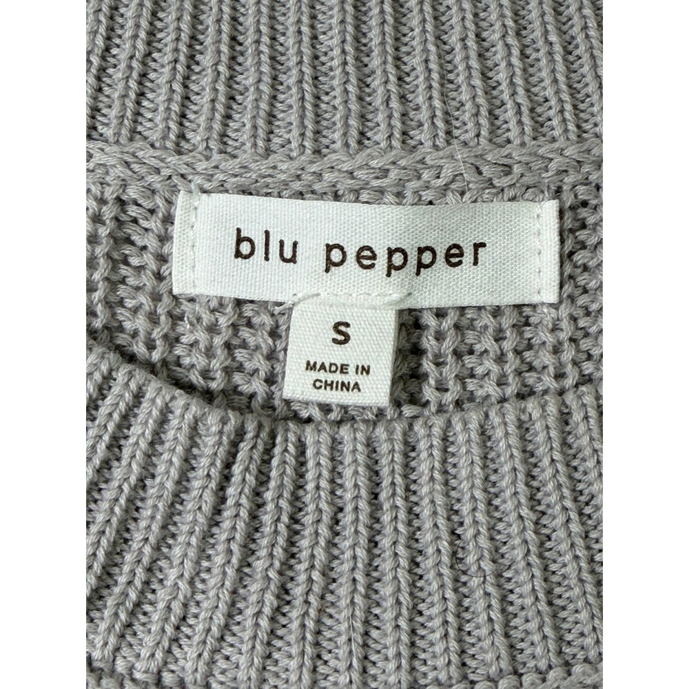 Blu Pepper Women Grey Cotton Knit Crewneck Sweater Drop Shoulder CR1855 Size S - Picture 3 of 4